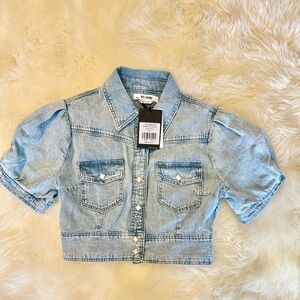 Re/Done Blue Crop Top with Short Sleeves